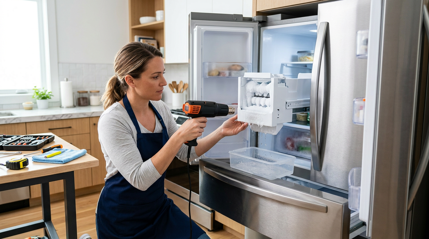 Samsung refrigerator ice maker frozen over – forced defrost fix
